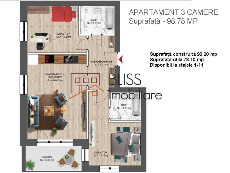 Apartament de Vanzare Boreal - 3 Camere - ID:118570 | Bliss Imobiliare / Photo 9 - BLISS Imobiliare