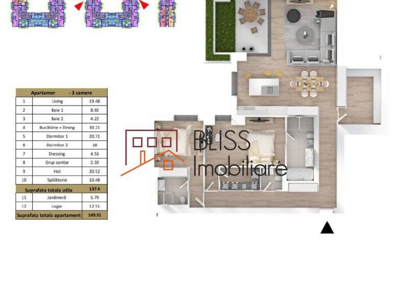 Apartament de Inchiriat Baneasa | Sisesti | Jandarmerie | Straulesti | Sector 1 - 3 Camere - ID:121770 | Bliss Imobiliare / Photo 9 - BLISS Imobiliare