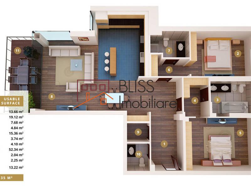 Apartament de Inchiriat Baneasa | Sisesti | Jandarmerie | Straulesti | Sector 1 - 3 Camere - ID:89820 | Bliss Imobiliare / Photo 9 - BLISS Imobiliare