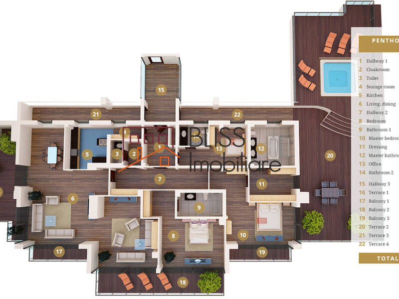 Apartament Penthouse de Inchiriat Baneasa | Sisesti | Jandarmerie | Straulesti | Sector 1 - 5 Camere - ID:109686 | Bliss Imobiliare / Photo 5 - BLISS Imobiliare