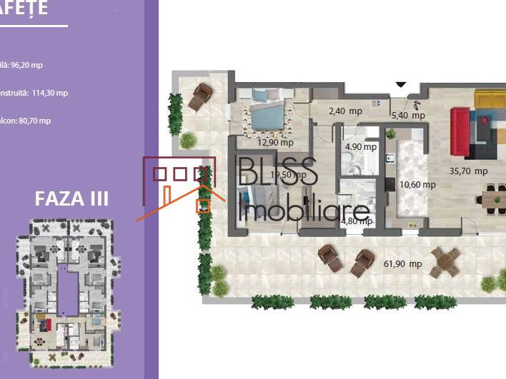 Penthouse apartment for Sale Iancu Nicolae | Pipera, Bucharest / Ilfov - 2 Bedroom - ID:81695 | Bliss Imobiliare / Photo 4 - BLISS Imobiliare